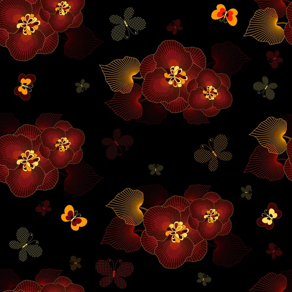 Patrón floral negro sin costuras — Vector de stock