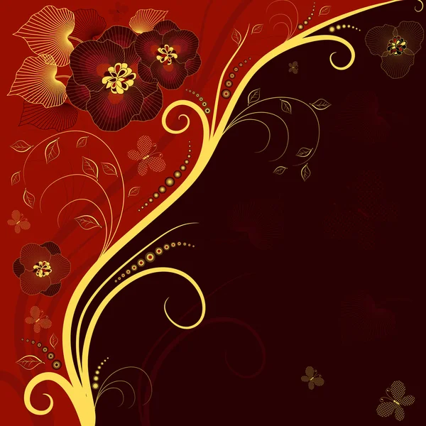 Quadro floral vermelho, marrom e dourado —  Vetores de Stock