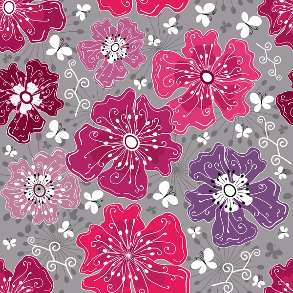 Άνευ ραφής λουλουδάτο μοτίβο γκρι — Διανυσματικό Αρχείο