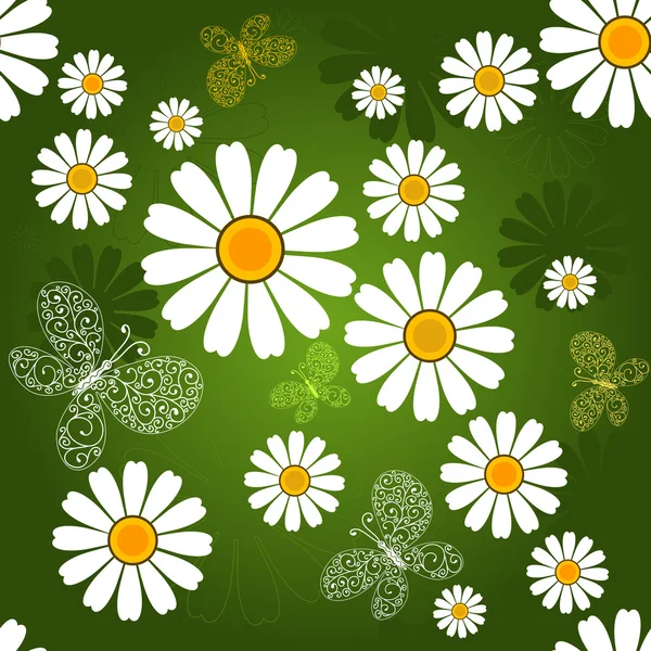 Dikişsiz yeşil çiçek desenli — Stok Vektör