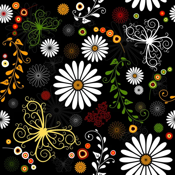 Επαναλαμβανόμενη λουλουδάτο μοτίβο μαύρο — Διανυσματικό Αρχείο