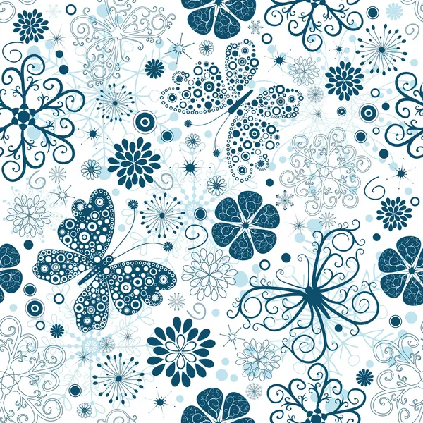 Upprepande vit-blå jul blommönster — Stock vektor