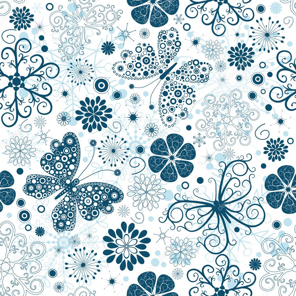 Repeating white-blue christmas floral pattern