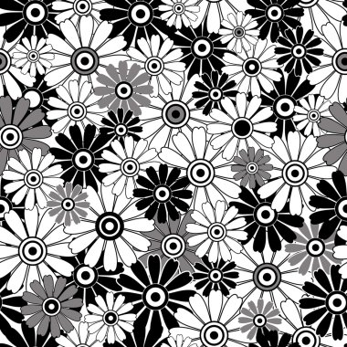 White-black repeating floral pattern clipart