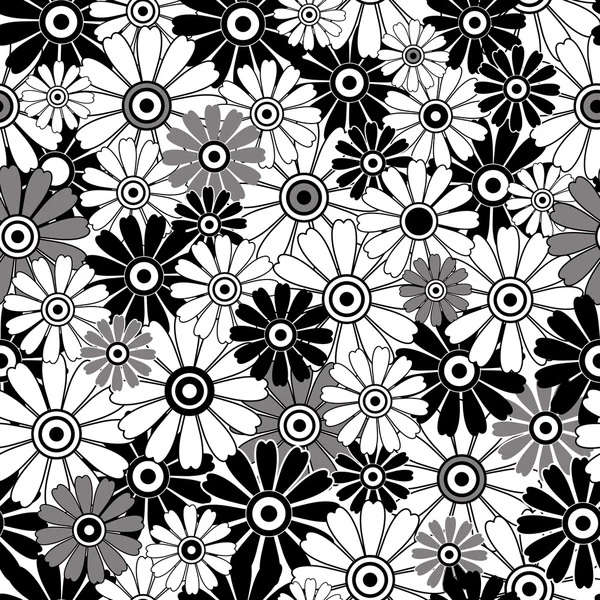 Patrón floral repetitivo blanco-negro — Vector de stock
