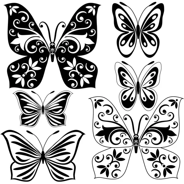 Set black and white butterflies — Stock Vector