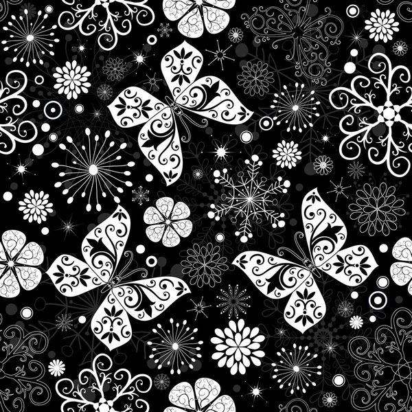 Nahtloses schwarz-weißes Weihnachtsgrafik-Muster — Stockvektor