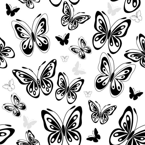 重复的白色花纹与蝴蝶 — 图库矢量图片