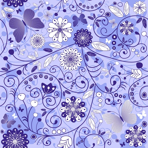 Seamless floral violet-blue pattern — Stock Vector
