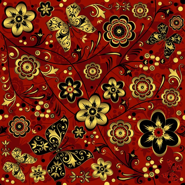 Kırmızı-altın-siyah Dikişsiz vintage desen — Stok Vektör