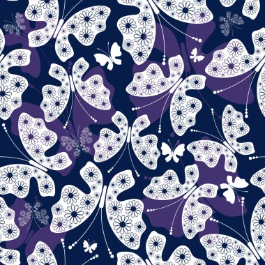 Seamless violet-white pattern with butterflies clipart