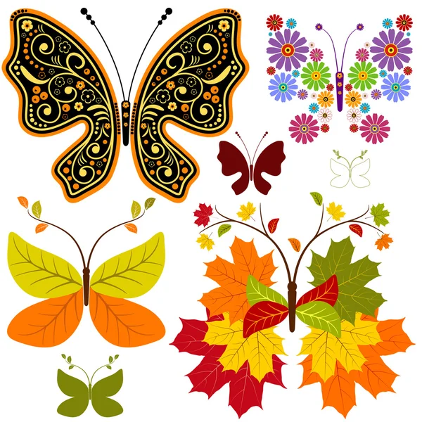 Set abstract floral butterflies — Stock Vector