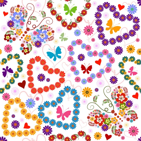 White seamless floral valentine pattern — Stock Vector