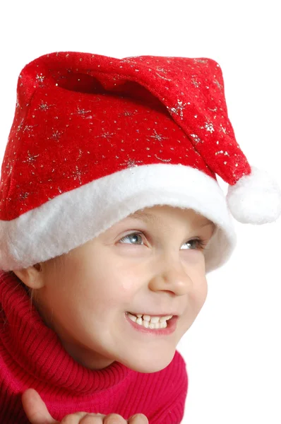Χαριτωμένο μικρό χαμογελαστό παιδί καπέλο Χριστούγεννα — Φωτογραφία Αρχείου