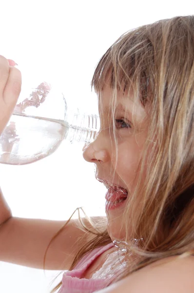 Thirsty child playing with water — Stock Photo, Image