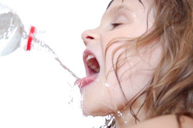 Thirsty child drinking water clipart