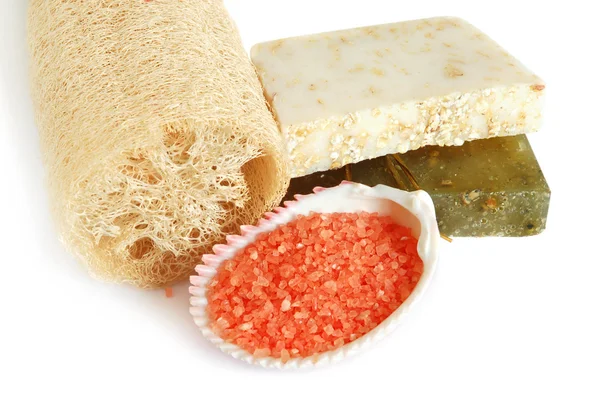 Natural soap and loofah — Stock Photo, Image