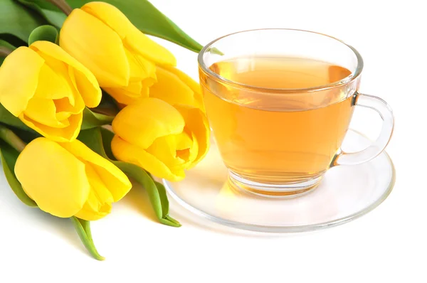 Chá e tulipas — Fotografia de Stock