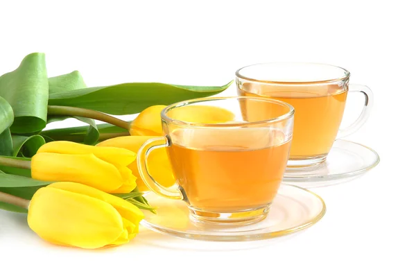 Tea and tulips — Stock Photo, Image