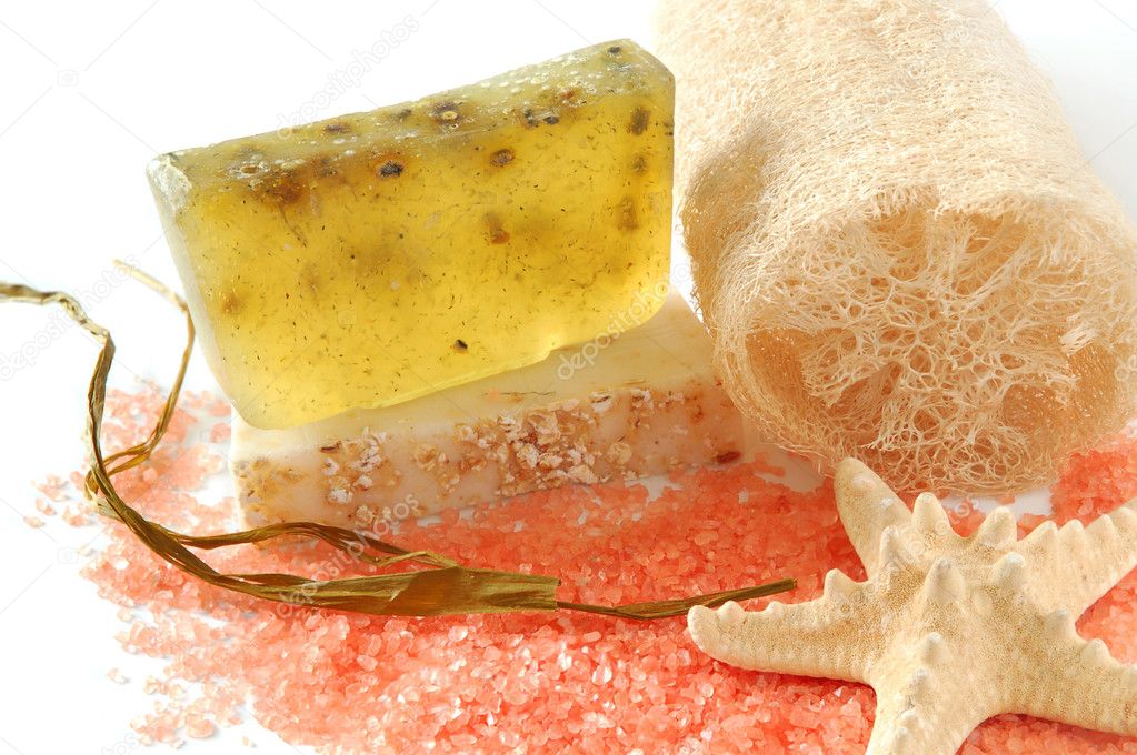 Natural soap and loofah