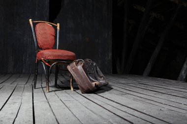 Old chair and suitcase clipart