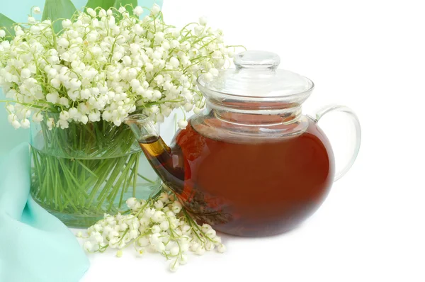 Lily of the valley and teapot — Stock Photo, Image