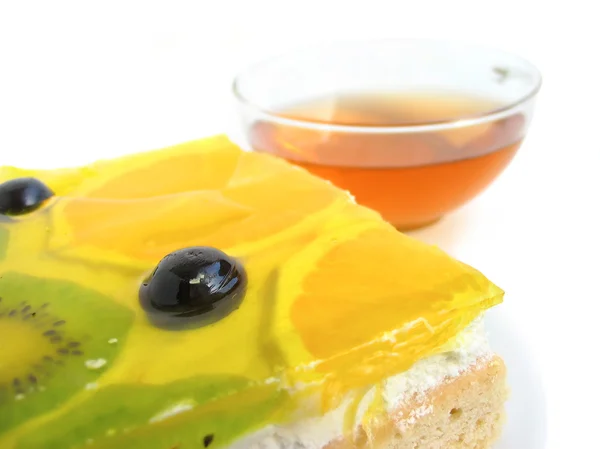 Fruit tart with tea cup — Stock Photo, Image