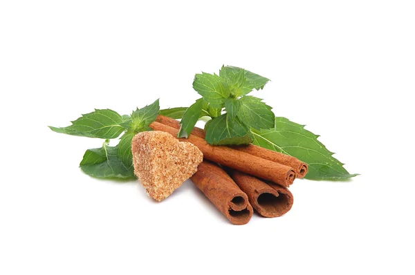 Sugar, cinnamon and mint — Stock Photo, Image