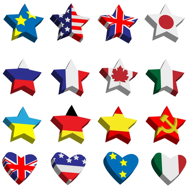 Yıldızlar ve kalp şeklinde bayrakları — Stok Vektör