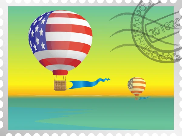 Briefmarke mit dem Bild von Luftballons — Stockvektor