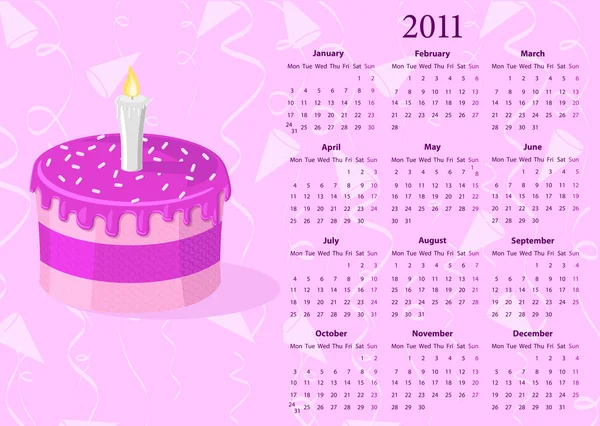 Європейський вектор календар 2011 з тортом — стоковий вектор