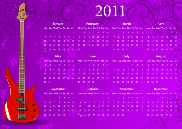 Vektor Europäischer Kalender 2011 mit Bassgitarre — Stockvektor