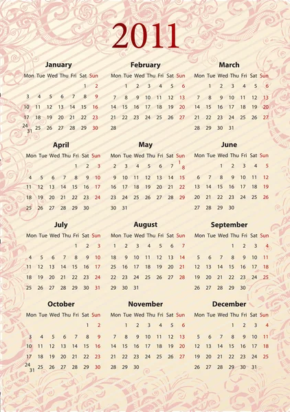 2011 年欧洲矢量粉红日历 — 图库矢量图片