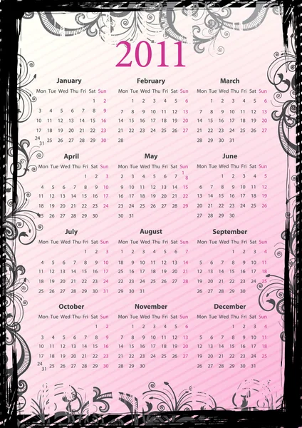 Europäischer Vektorfloraler Grungy-Kalender 2011 — Stockvektor