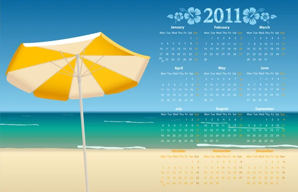 Векторный календарь 2011 с тропическим пляжем — стоковый вектор