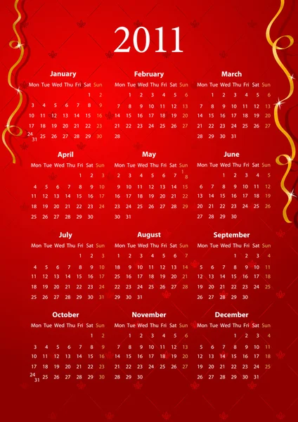 Vector calendario rojo 2011 — Vector de stock