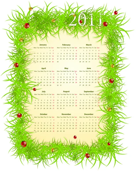 Illustration vectorielle du calendrier du printemps 2011 — Image vectorielle