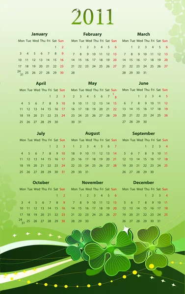 Vector illustration of 2011 calendar for St. Patrick — Stock Vector