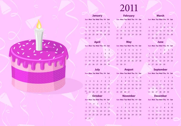 American Vector calendar 2011 with cake — Stock Vector