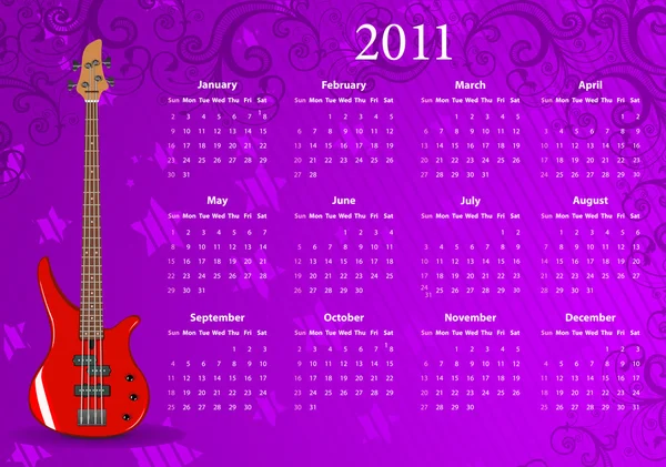矢量与低音吉他的 2011 年美国日历 — 图库矢量图片