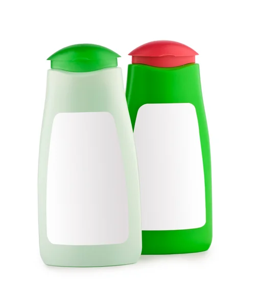 Dois frascos de xampu isolados em branco — Fotografia de Stock