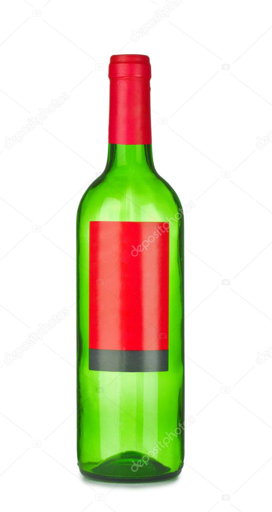 Green emprty bottle for wine with label