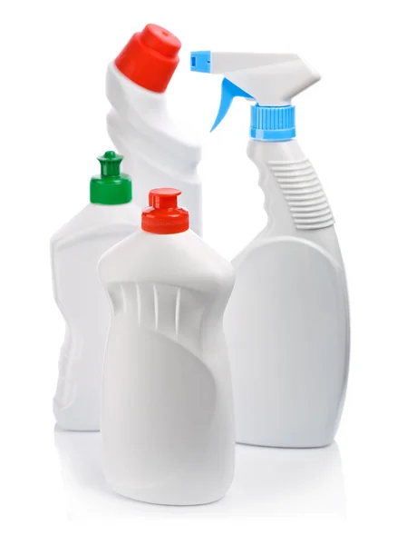 Dört temizlik şişeler — Stok fotoğraf