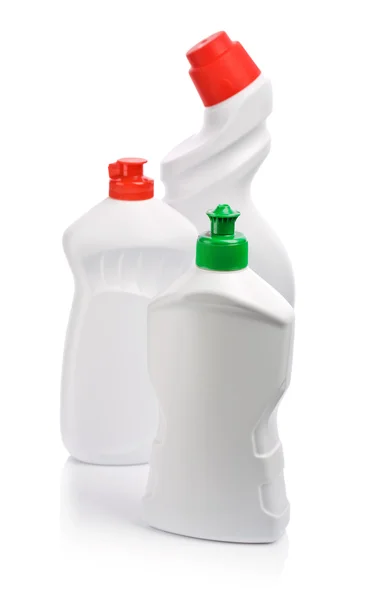 Tres botellas de limpieza de cocina — Foto de Stock