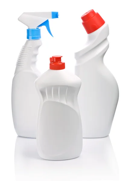 Trzy butelki do czyszczenia — Zdjęcie stockowe