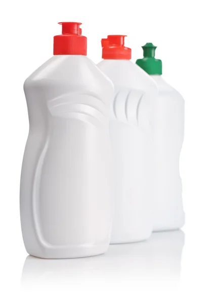 Drie witte schoon flessen — Stockfoto