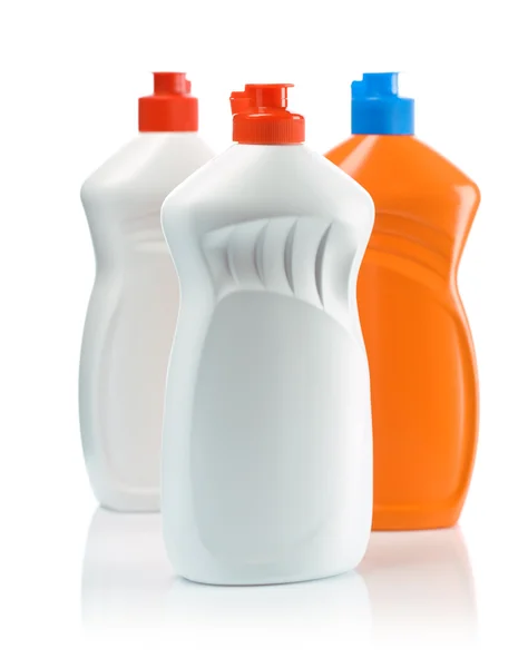 Три бутылки для чистки — стоковое фото