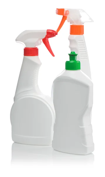 Drie spray fles geïsoleerd — Stockfoto