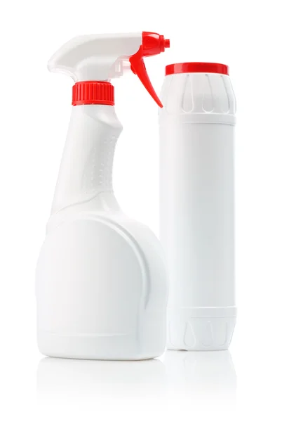 Beyaz sprey ve jel şişe — Stok fotoğraf