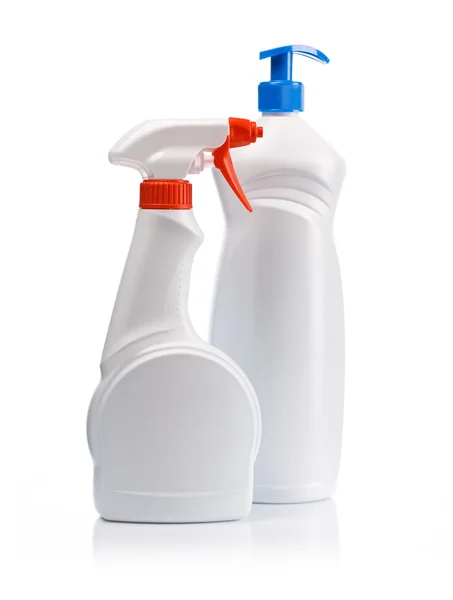 Twee witte spray flessen — Stockfoto